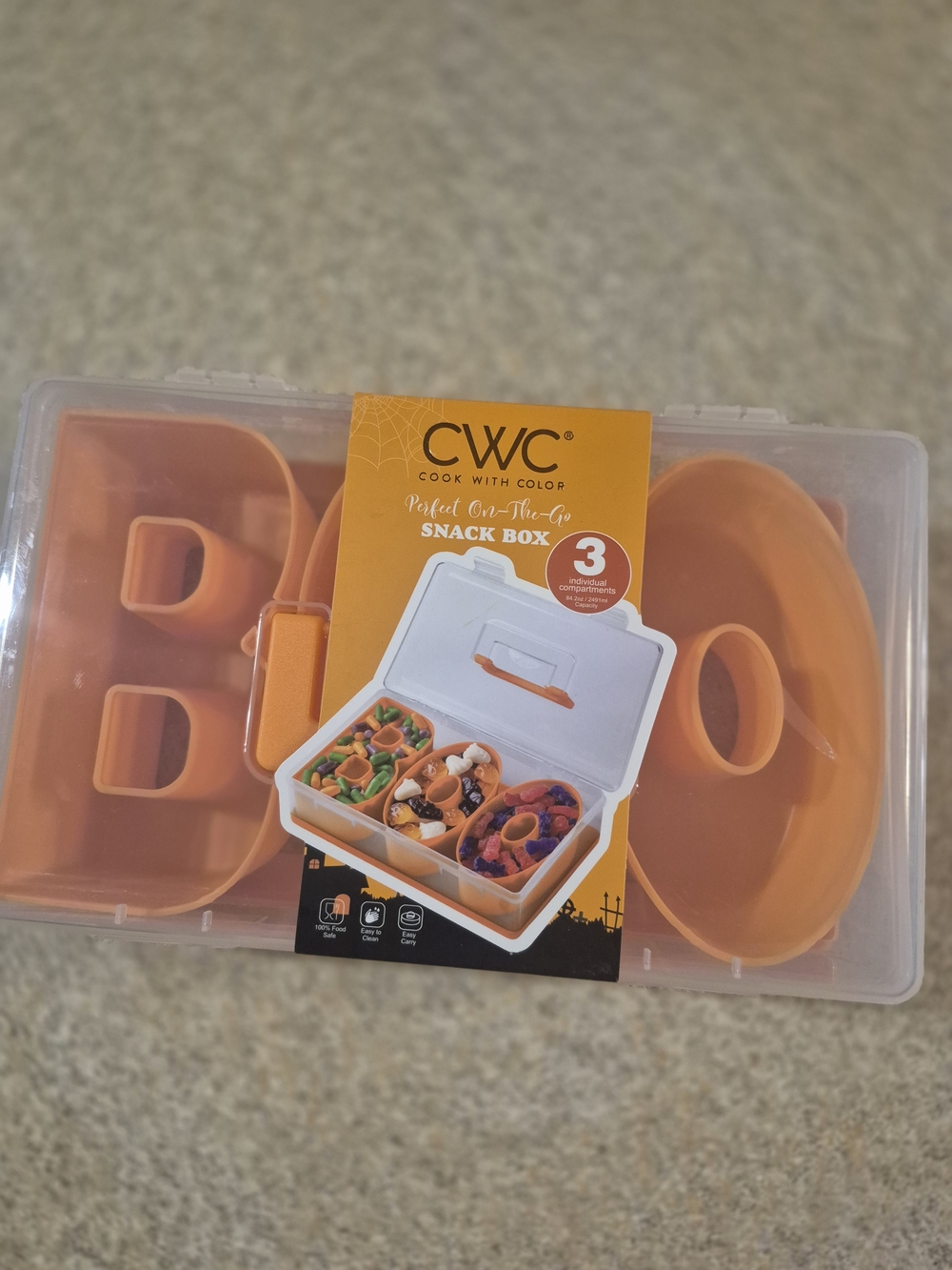 CWC Orange Snack Box - 3 Compartment Portable Lunch Container Boo Halloween
